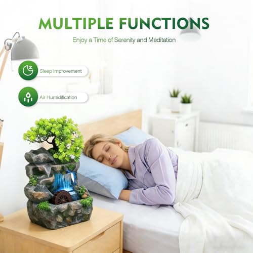 Tabletop Waterfall Fountain with Flowing Water & LED Lights