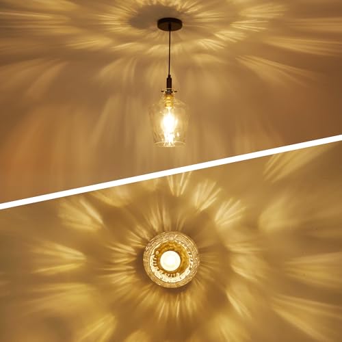 Hammered Glass Pendant Light for Kitchen Island 1 Pack Black Gold 8 Inch