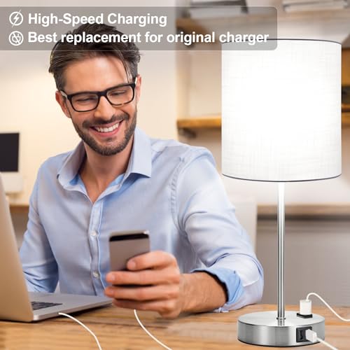 Set of 2 Touch White Table Lamps with 2 USB Ports & AC Outlet (2 Count)