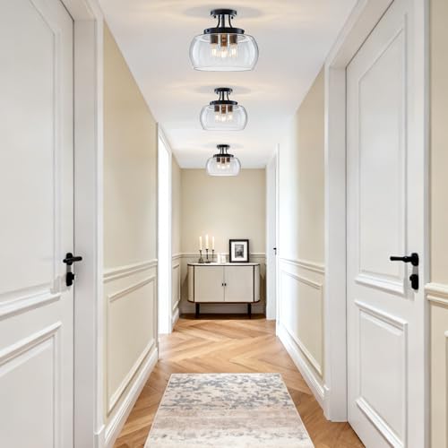 13.78" Black and Gold Semi Flush Mount Ceiling Light Fixture