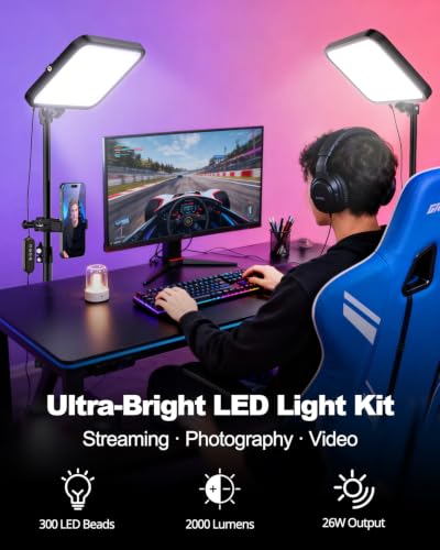 2 Pack LED Video Light Kit with Tripod Stand & Phone Holder (2 Count)