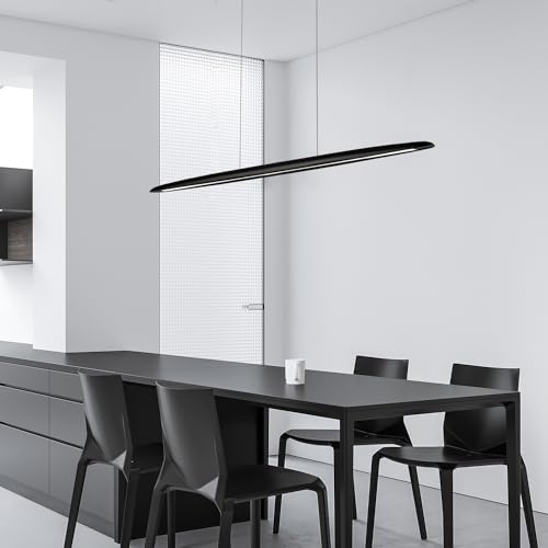 39" Wood LED Linear Pendant Light Black Linear Pendant Dinning Room Hanging Lights LED Dimmable Chandeliers 24w for Dining Room Pool Table Lights Kitchen Island Light Black