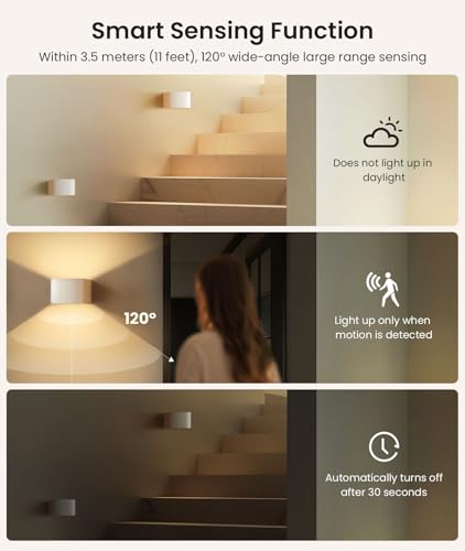 Motion Sensor Wall Light with Remote Control 3 Colors Wireless Wall Sconces LED Indoor Up and Down Wall Lamp 5000mAh Rechargeable Battery Powered Wall Lamps Brightness Adjustable (2 Count)