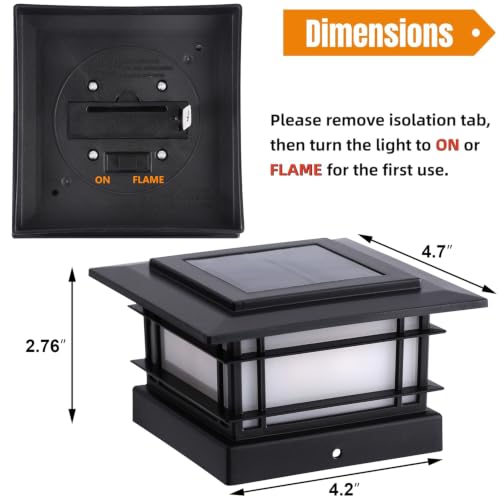 4x4 Solar Post Cap Lights Outdoor with Flickering Flame (4 Count)