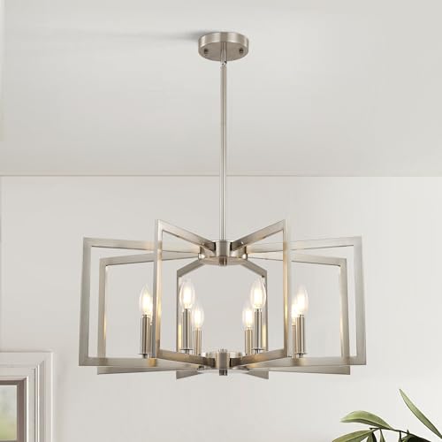 8 Light Modern Farmhouse Brushed Nickel Chandeliers for Dining Room (8 Count)