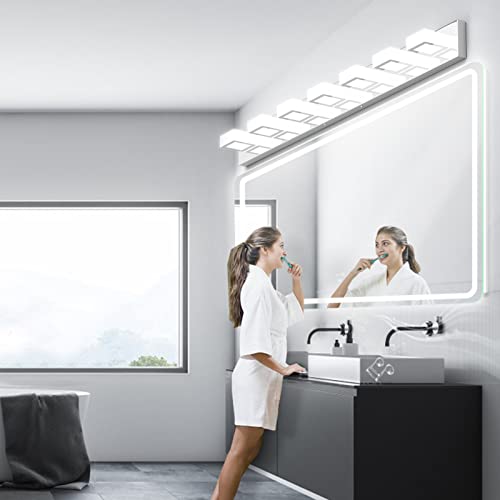 46" Modern LED Chrome Vanity Lights 7 Lights Acrylic Stainless Steel LED Vanity Light Fixtures Chrome Bathroom Lighting Over Mirror