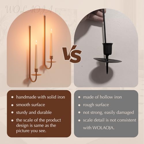 Metal Wall Candle Sconce Holder Set of 2 Wall Mount Candle Holder Pillar Holder Brass Modern Wall Candle Sconces Hanging for Living Room Farmhouse Fireplace Wedding (2 Count)