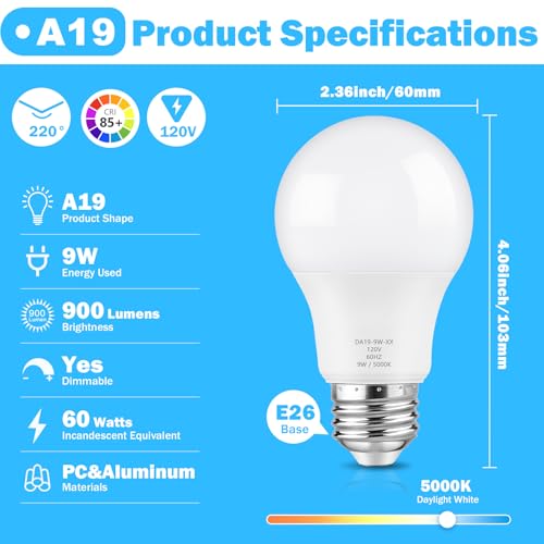A19 LED Light Bulb 60W Equivalent (10 Count)