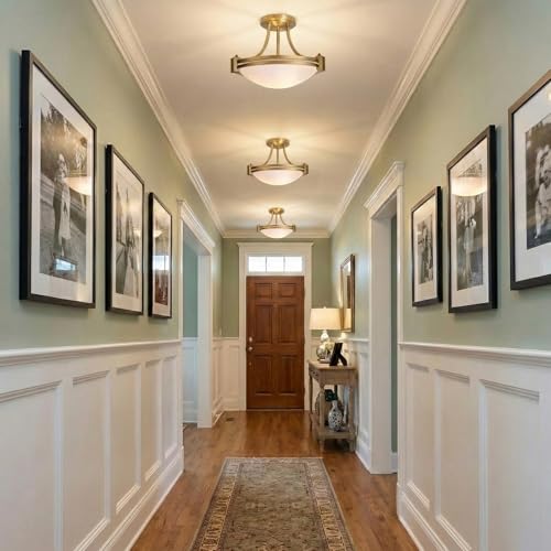 Semi Flush Mount Ceiling Light Fixture 12 inch Brushed Gold Light Fixture with Milk Glass for Bedroom Kitchen Bathroom Hallway Foyer Dinning Room Hall Entryway ETL Certified (2 Count)