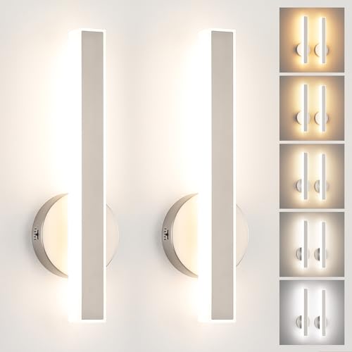 Brushed Nickel Wall Sconce Hardwired Modern LED 18W Wall Sconce Set of Two (2 Count)