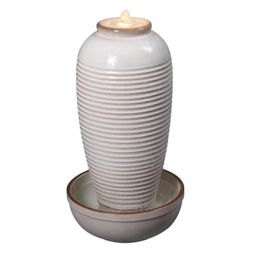 Ivory Ceramic Ribbed Vase Fountain