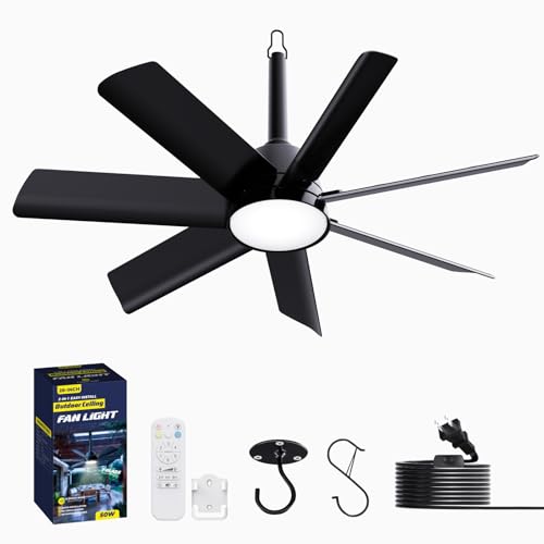 Outdoor Gazebo Ceiling Fan with Light and Remote (Black / 28 Inch)