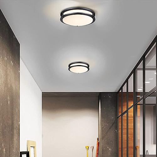 16 Inch Black Flush Mount Ceiling Light Fixture for Bedroom Bathroom