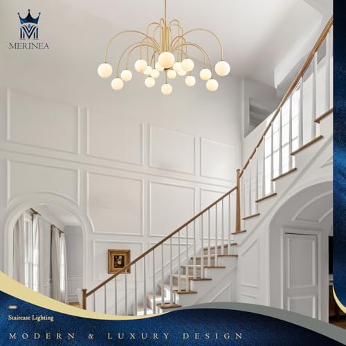 Gold Sputnik Chandelier with Milk Glass Globe 18 Lights L59 Inch