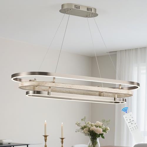 3 Ring LED Chandelier Modern Chandelier Weathered Wood Nickel Dimmable 39''