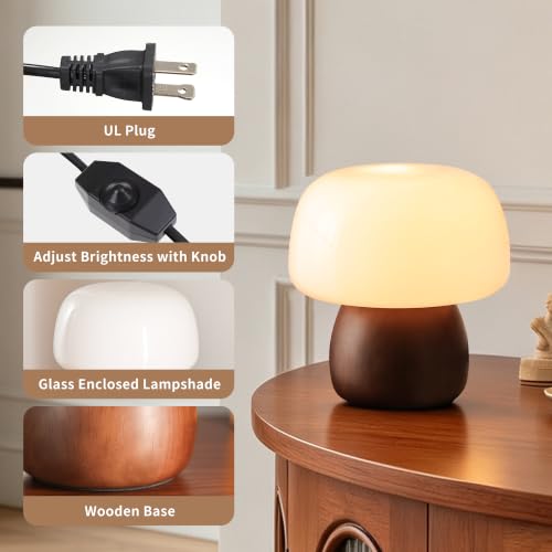 Mid Century Modern Table Lamps for Bedroom Milky White Glass Mushroom Lamp