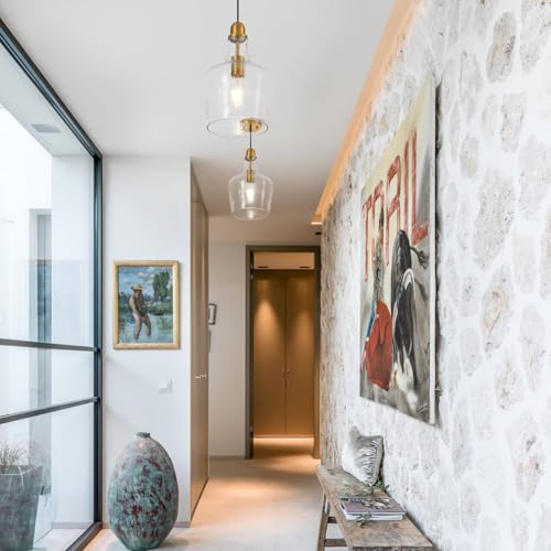 Glass Pendant Light Modern Brass 1 Light Single Dome Pendant Lighting Fixtures for Kitchen Island Dining Room Hallway