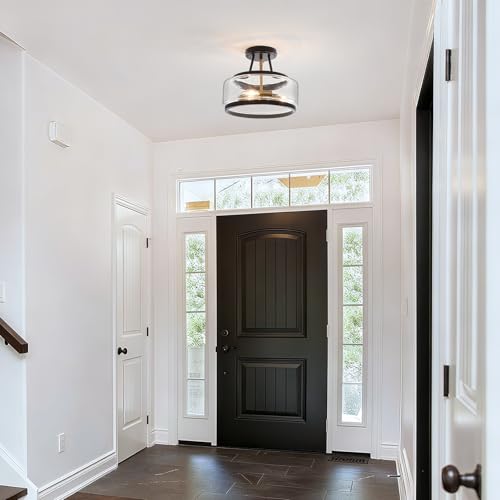 11.8" Black and Gold Semi Flush Mount Ceiling Light