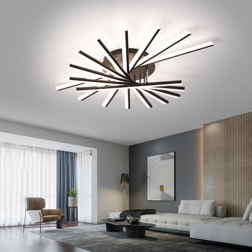9 Lights Linear Modern Ceiling Lamp 45.3 inch Dimmable Led Semi Flush Mount Black Spiral Ceiling Light Fixture for Bedroom Dining Room Kitchen Island Living Room