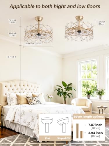 20" Gold Fandelier Ceiling Fans with Lights (Flower Fandelier)