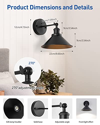 Black Vintage Wireless Battery Operated Wall Sconces (2 Count)