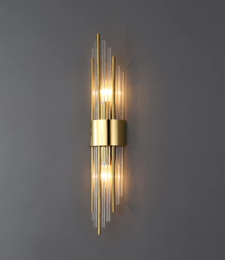 2 Light Modern Brushed Titanium Gold Wall Sconce with Clear Glass (2 Count)