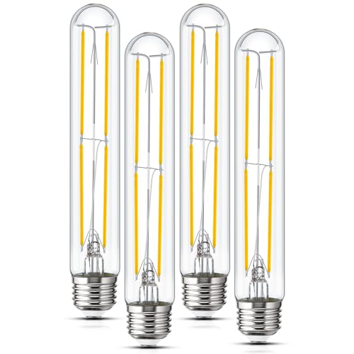 Tubular Light Bulb 7.3 Inch Dimmable T10 LED Bulb E26 6W 60 Watts 4000K (4 Count)