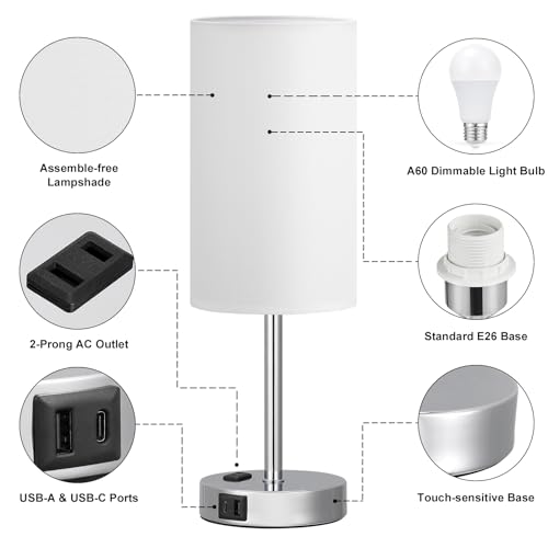 17.4" White Lamp for Bedroom