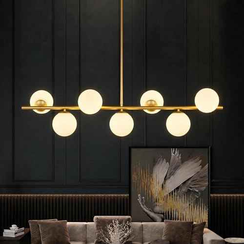 Globe Modern Sputnik Chandeliers for Dining Room Chandelier, 7-Light Dining Room Light Fixture Over Table, Mid Century Linear Chandelier Gold and Milk White Bubble, 43.3 Inch (Bulbs not Included)