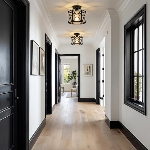 Modern Farmhouse Black Metal Semi Flush Mount Ceiling Light Fixture 9.5 in
