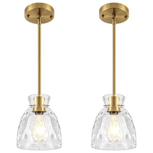 Modern Brushed Gold Pendant Lights Kitchen Island 2 Pack 5.9" Hanging Light