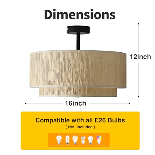 16" Black Semi Flush Mount Ceiling Light (Black)