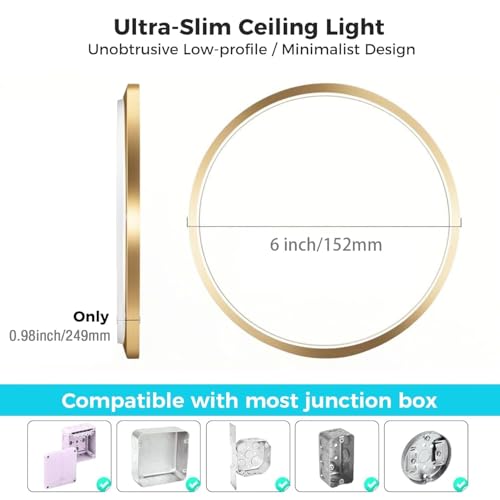 6Pack 6.5Inch LED Ceiling Lights Gold (6 Count)
