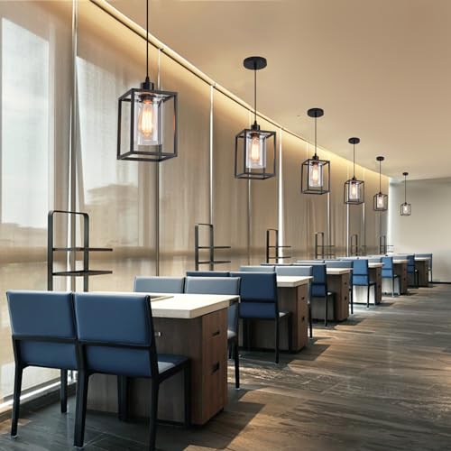 Black Pendant Lights for Kitchen Island Industrial Lantern Pendant Light Fixtures with Clear Glass Shade
