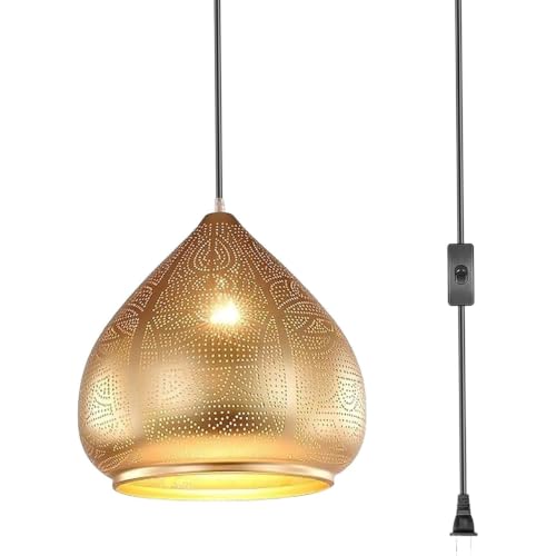 Retro Hanging Pendant Light Plug in Cord Moroccan Hanging Lamp