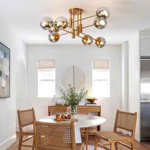 8 Lights Modern Gold Sputnik Ceiling Light Fixture for Living Room