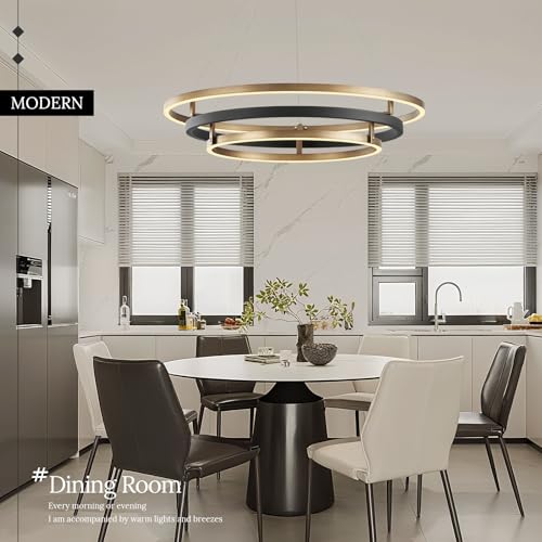 3 Ring LED Chandelier Modern Chandeliers Black Gold Brass Dimmable 31''