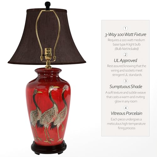 26" Red Crowned Cranes Vase Lamp