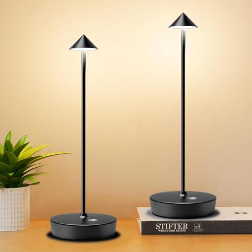 Set of 2 Cordless Rechargeable Led Table Lamp Battery Operated Light Black (2 Count)