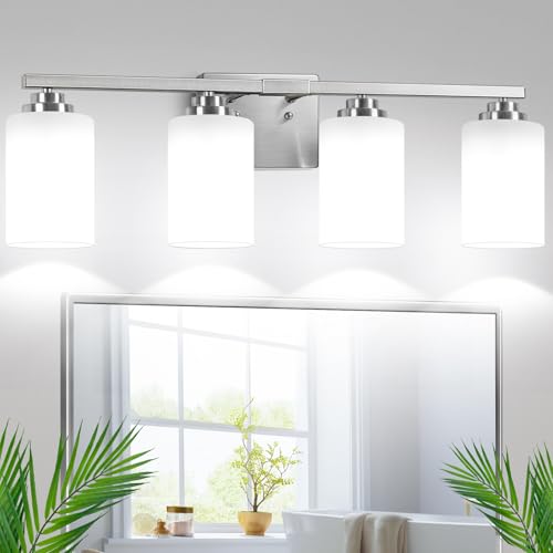 4 Light Brushed Nickel Bathroom Light Fixtures Over Mirror 27 Inches