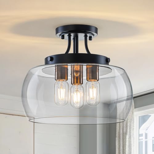 13.78" Black and Gold Semi Flush Mount Ceiling Light Fixture