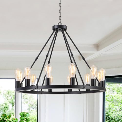 12 Lights Black Wagon Wheel Chandelier (12 Count)