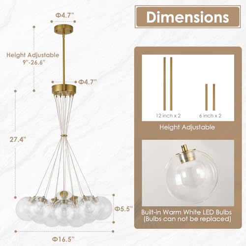 Modern Sputnik Chandeliers 13 Lights Clear Bubble Glass Chandelier Lighting