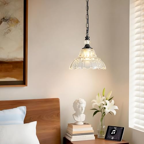 1 Piece Chandelier in Matte Black Finish with Flower (1-Light / Black and Chain Style)