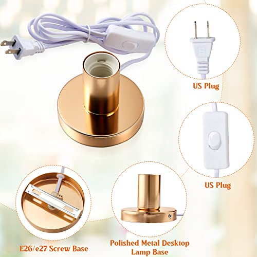 2 Pcs Polished Metal Desktop Lamp Base E26 E27 Screw Light Bulb Holder Sockets Night Light Base Lamp Replacement for Holding Bulb 6 Feet Cord on Off Switch Plug (2 Count)