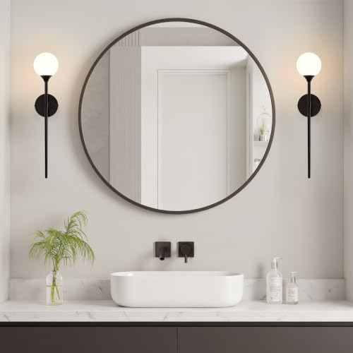 Single Black Globe Glass Wall Sconce with Milk White Glass Shade