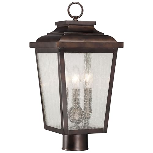 Irvington Manor 3 Light Post Mount in Chelesa Bronze Finish with Clear Seeded Glass