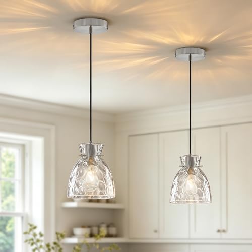5.9" Hammered Glass Mini Pendant Lights for Kitchen Island Brushed Nickel (2 Count)