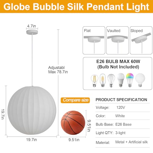 Globe Silk Pendant Light 20in Oversized