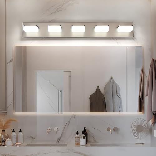 Brushed Nickel Vanity Lights for Bathroom 5 Light Vanity Lighting Fixtures for Mirror 32" Adjustable 5500K Modern LED Vanity Light Over Mirror